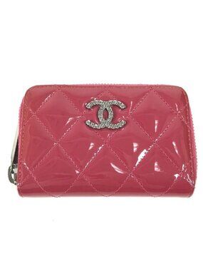Chanel Coin Case CC Logo Quilted Enamel Pink Purple